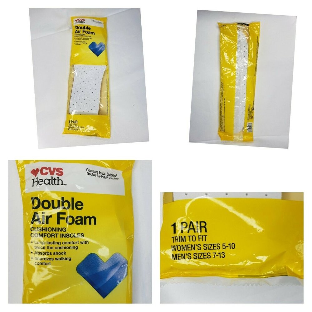 1 Pair Of Double Air Foam Trim To Fit Comfort Insoles Women Size 5-10 Men 7-13
